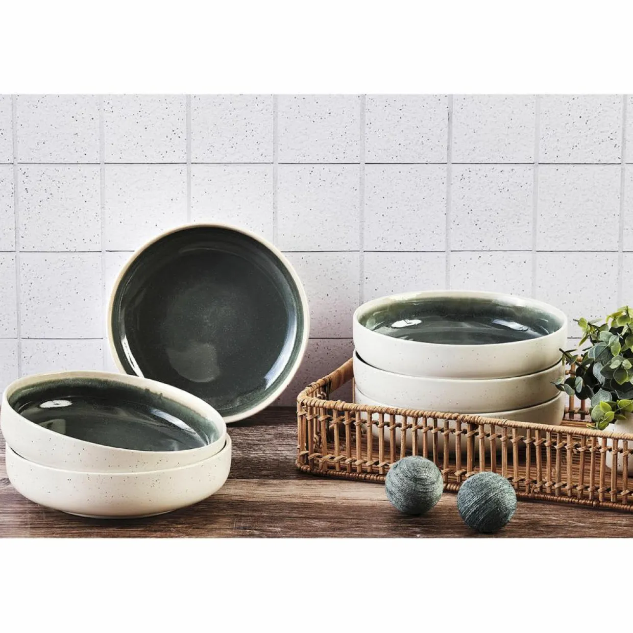 6 Bols Oxygen gris/vert bouteille/beige - D.22 cm-Bjorn Online