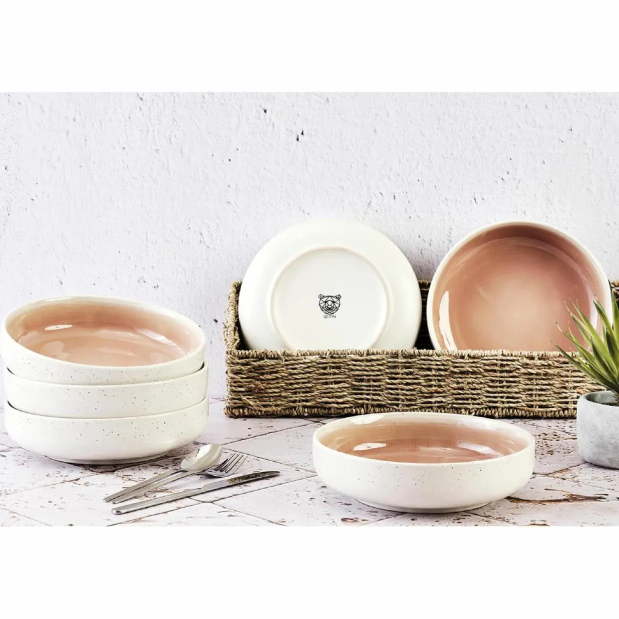 6 Bols Oxygen rose poudre/beige - D.22 cm-Bjorn Online