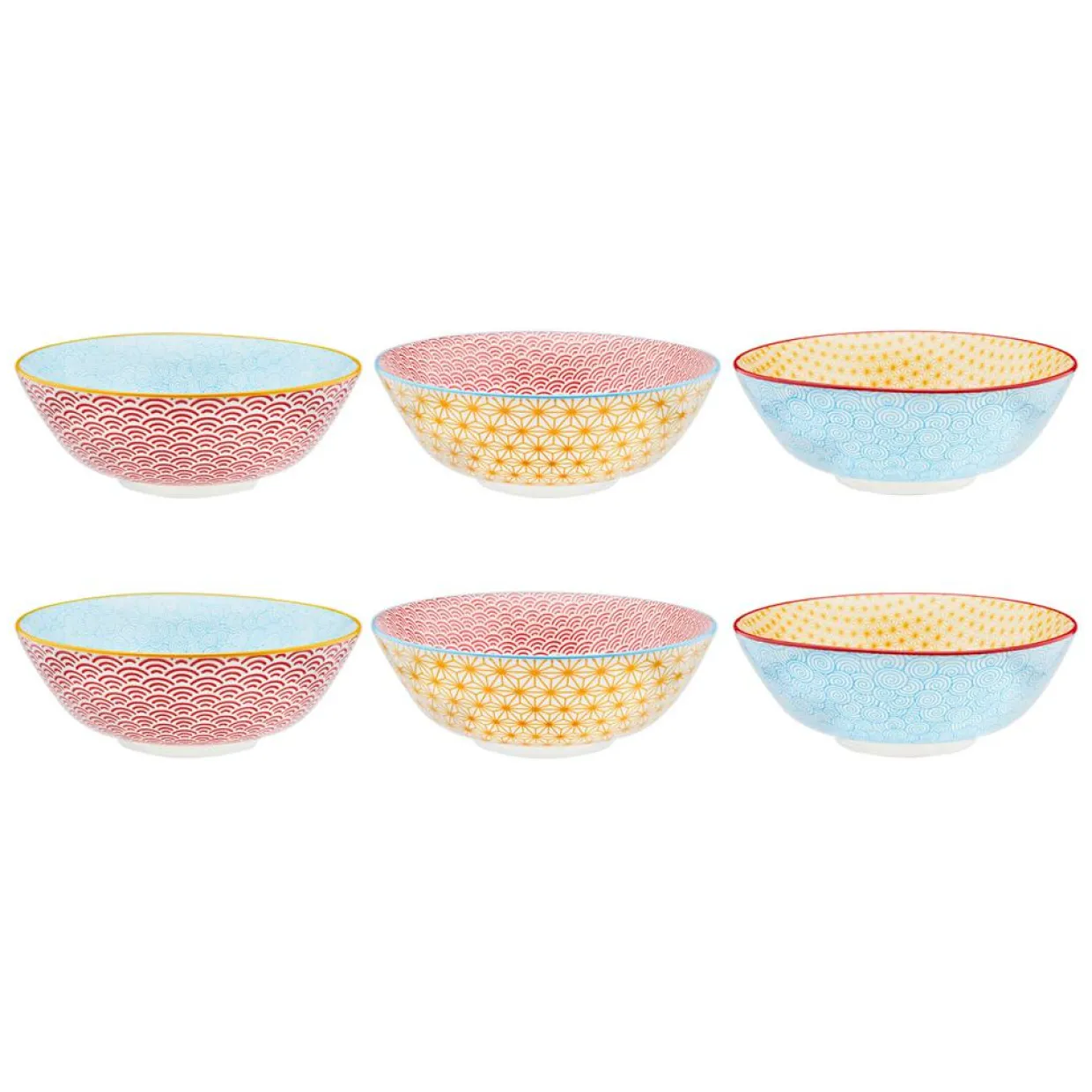 6 Bols Pattern Color bleu clair/rouge/jaune - D.21 cm-Bjorn New