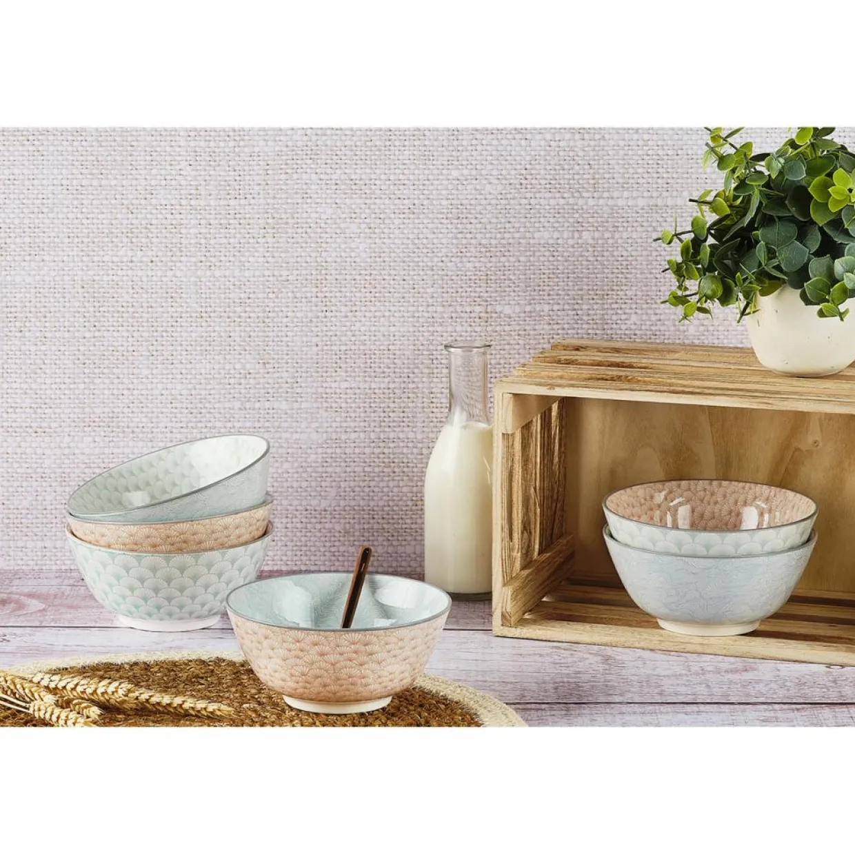 6 Bols petit-déjeuner Pastel rose pastel/bleu pastel/vert pastel - D.15 cm-Bjorn Discount
