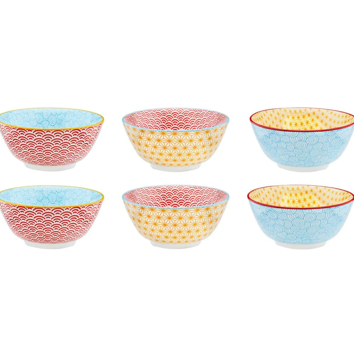 6 Bols petit-déjeuner Pattern Color bleu clair/rouge/jaune - D.15 cm-Bjorn Hot