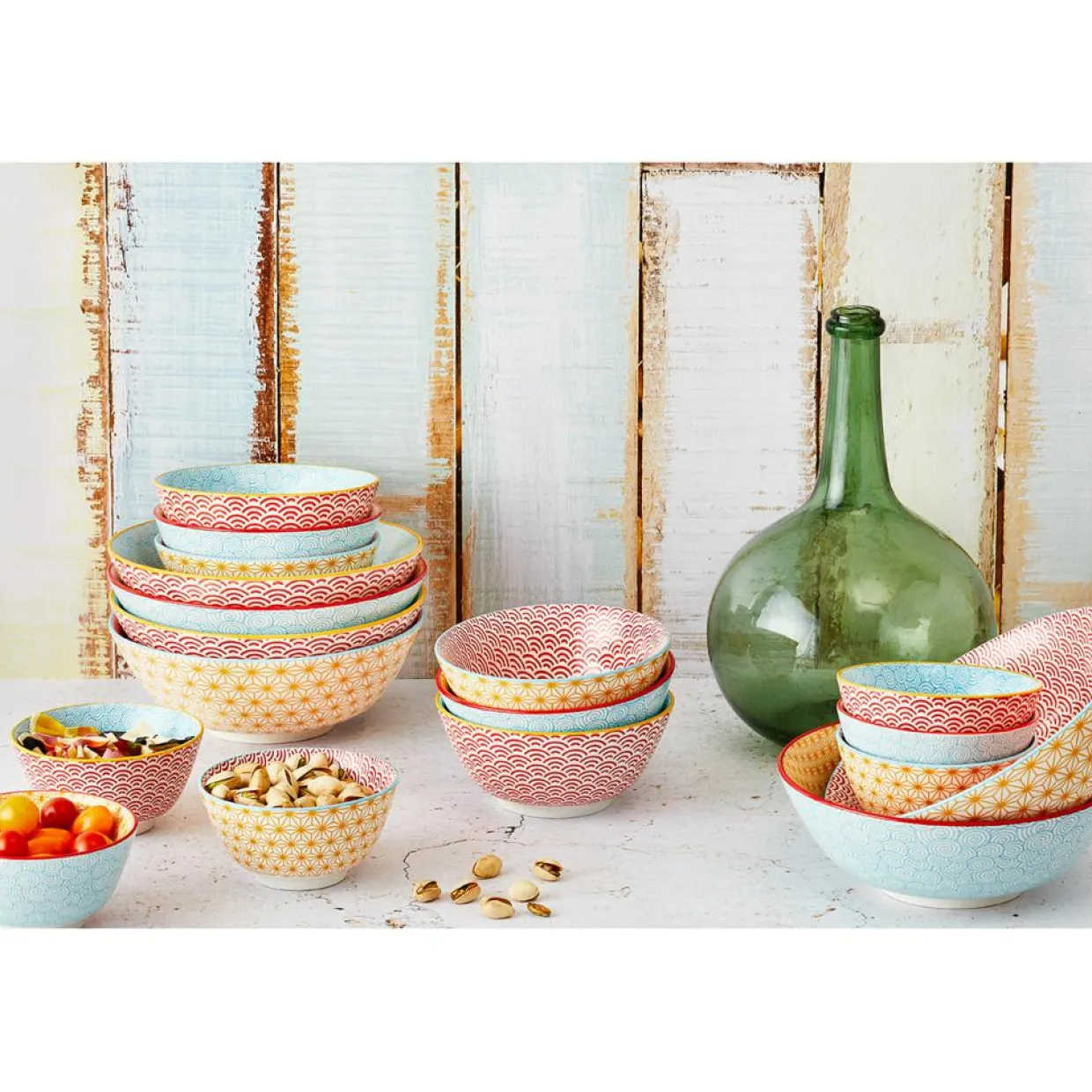 6 Bols petit-déjeuner Pattern Color bleu clair/rouge/jaune - D.15 cm-Bjorn Hot
