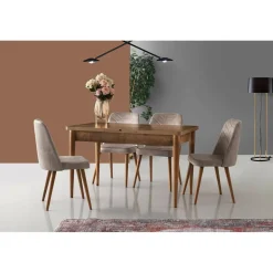 2 Chaises Dallas 555 noyer/beige - 50x90x49 cm-Wooden Art Discount