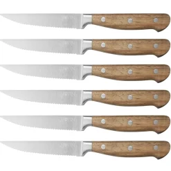 6 Couteaux à steak Jakob inox bois - 22x2x1 cm-Bjorn Online