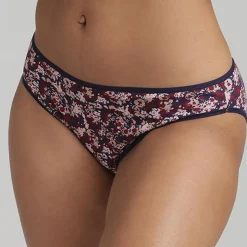 Femme Playtex Lingerie, Nuit^2 Culottes échancrées Essential Cotton imprimé floral marine/prune