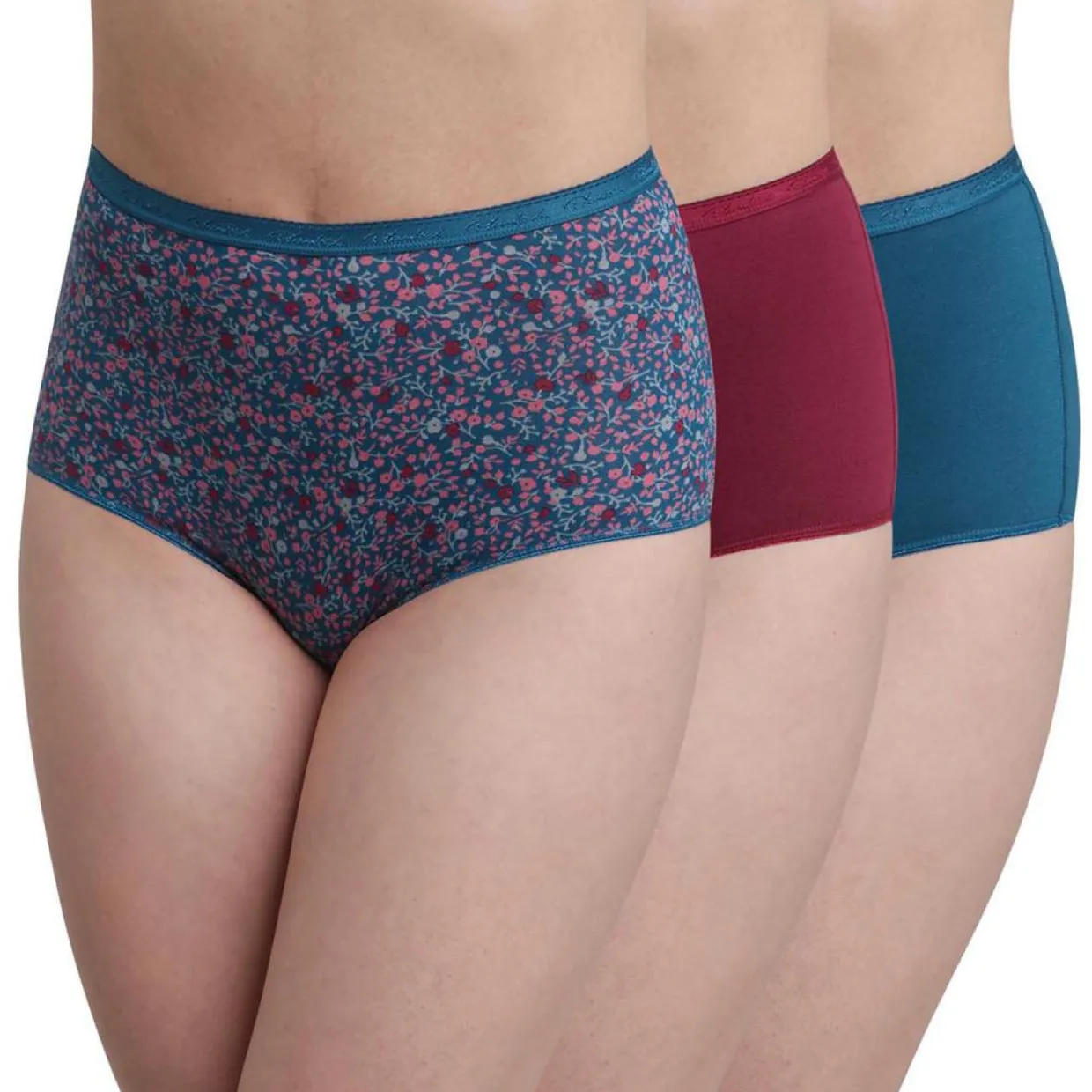 Femme Playtex Lingerie, Nuit^3 Culottes en Coton Bio rouge carmin/bleu/vert
