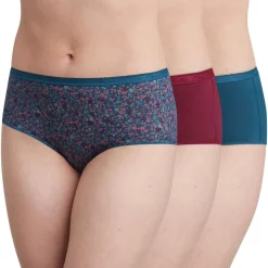 Femme Playtex Lingerie, Nuit^3 Culottes en Coton Bio rouge carmin/bleu/vert