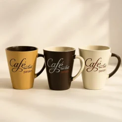 6 Mugs Café Parisien30Cl En Grès 3 DécorsAssortis-Novastyl New
