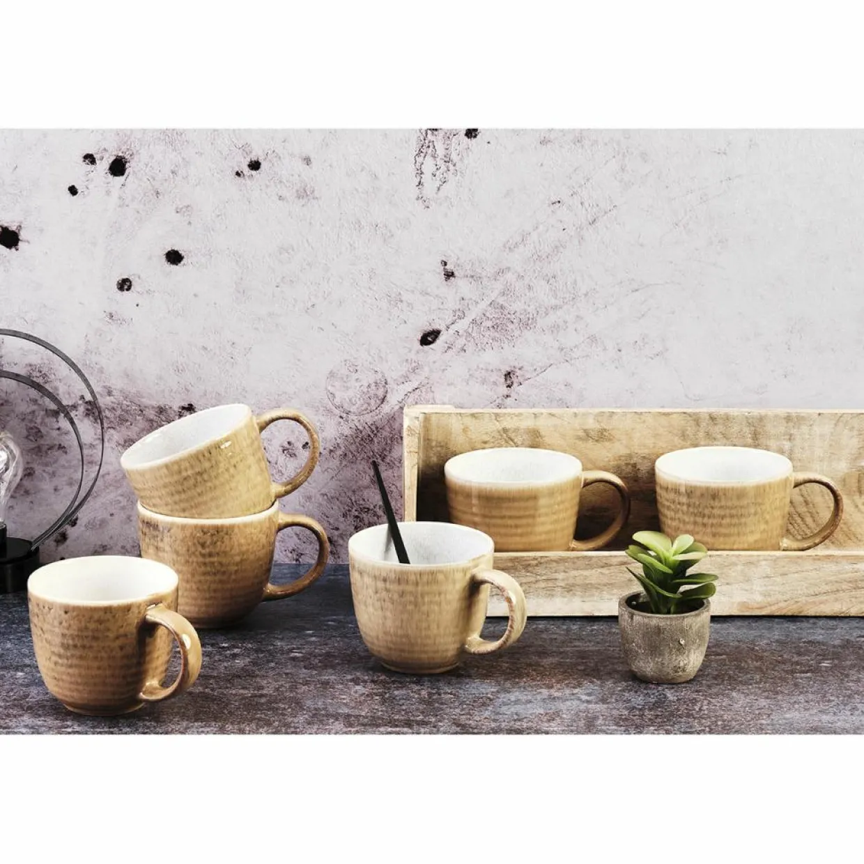 6 Mugs Cosmos beige/blanc nacré - 30 cl-Bjorn Clearance
