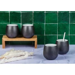 4 Mugs en Grès Gourmet blanc granité/noir onyx - 40 cL 8.5x8.5x9.5 cm-Bjorn Sale