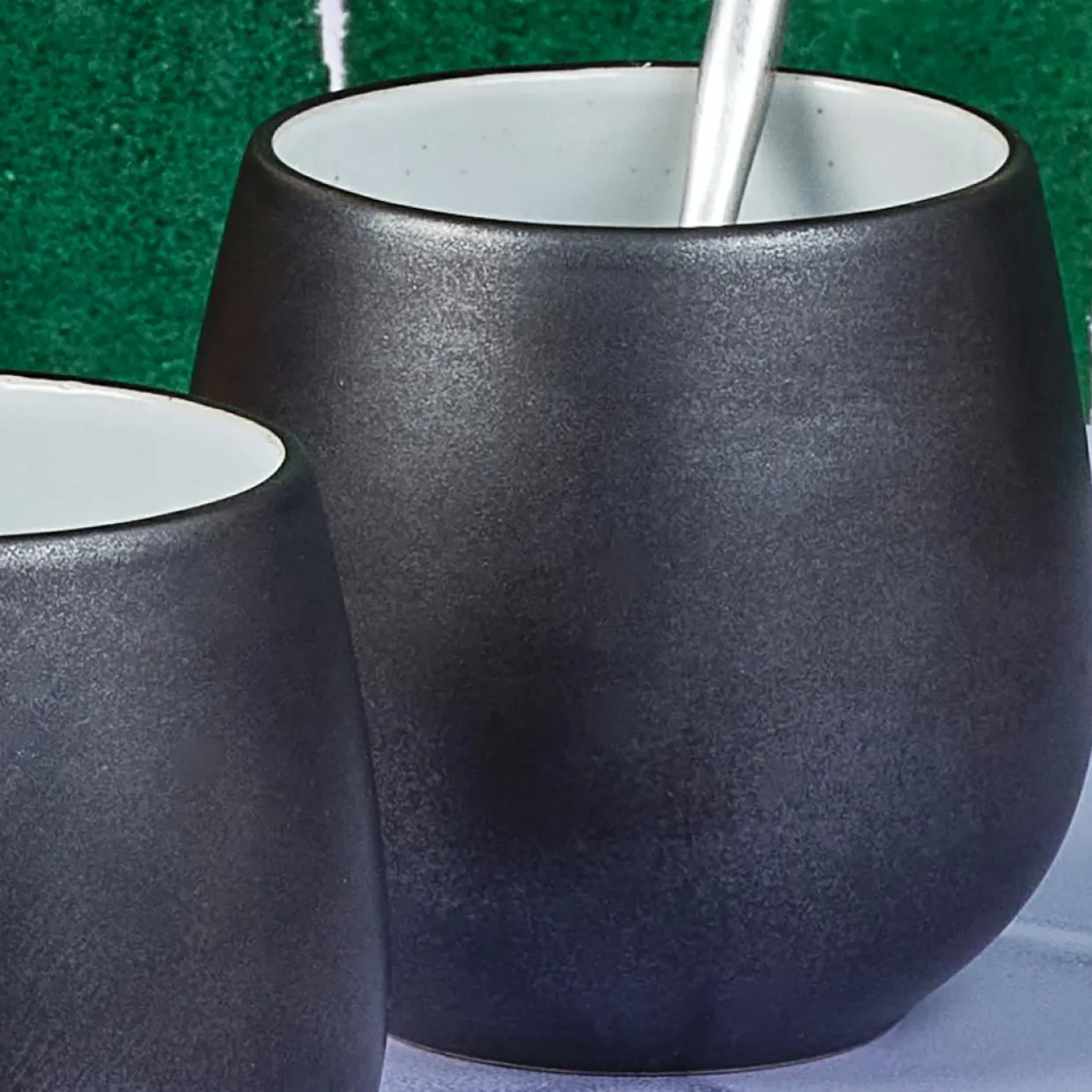 4 Mugs en Grès Gourmet blanc granité/noir onyx - 40 cL 8.5x8.5x9.5 cm-Bjorn Sale
