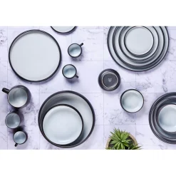 4 Mugs en Grès Gourmet blanc granité/noir onyx - 40 cL 8.5x8.5x9.5 cm-Bjorn Sale