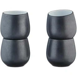 4 Mugs en Grès Gourmet blanc granité/noir onyx - 40 cL 8.5x8.5x9.5 cm-Bjorn Sale
