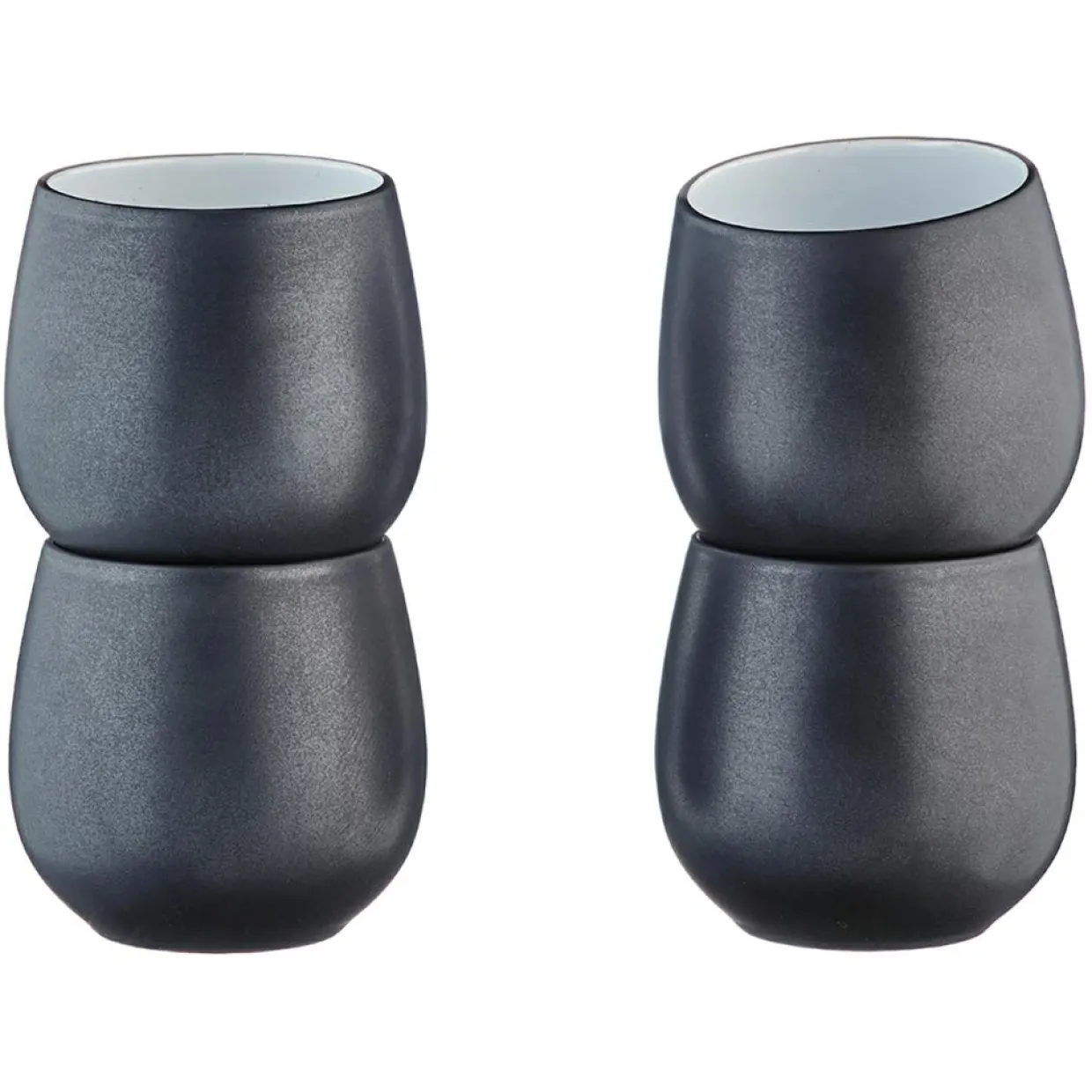 4 Mugs en Grès Gourmet blanc granité/noir onyx - 40 cL 8.5x8.5x9.5 cm-Bjorn Sale