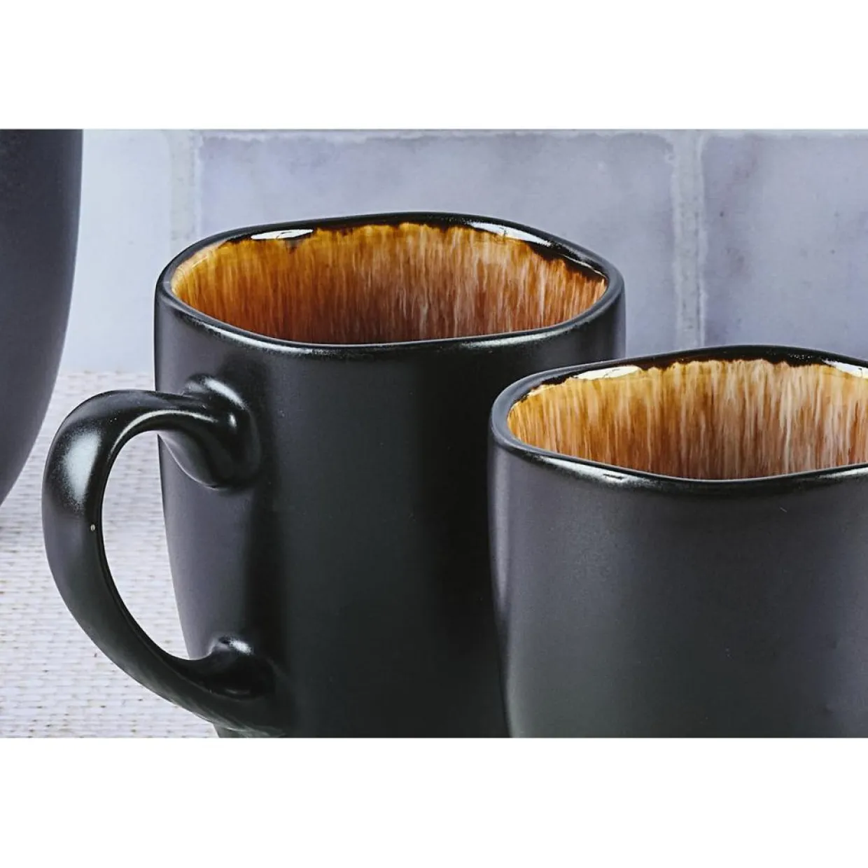 6 Mugs en Grès Iris beige/marron - 40 cl-Bjorn Hot