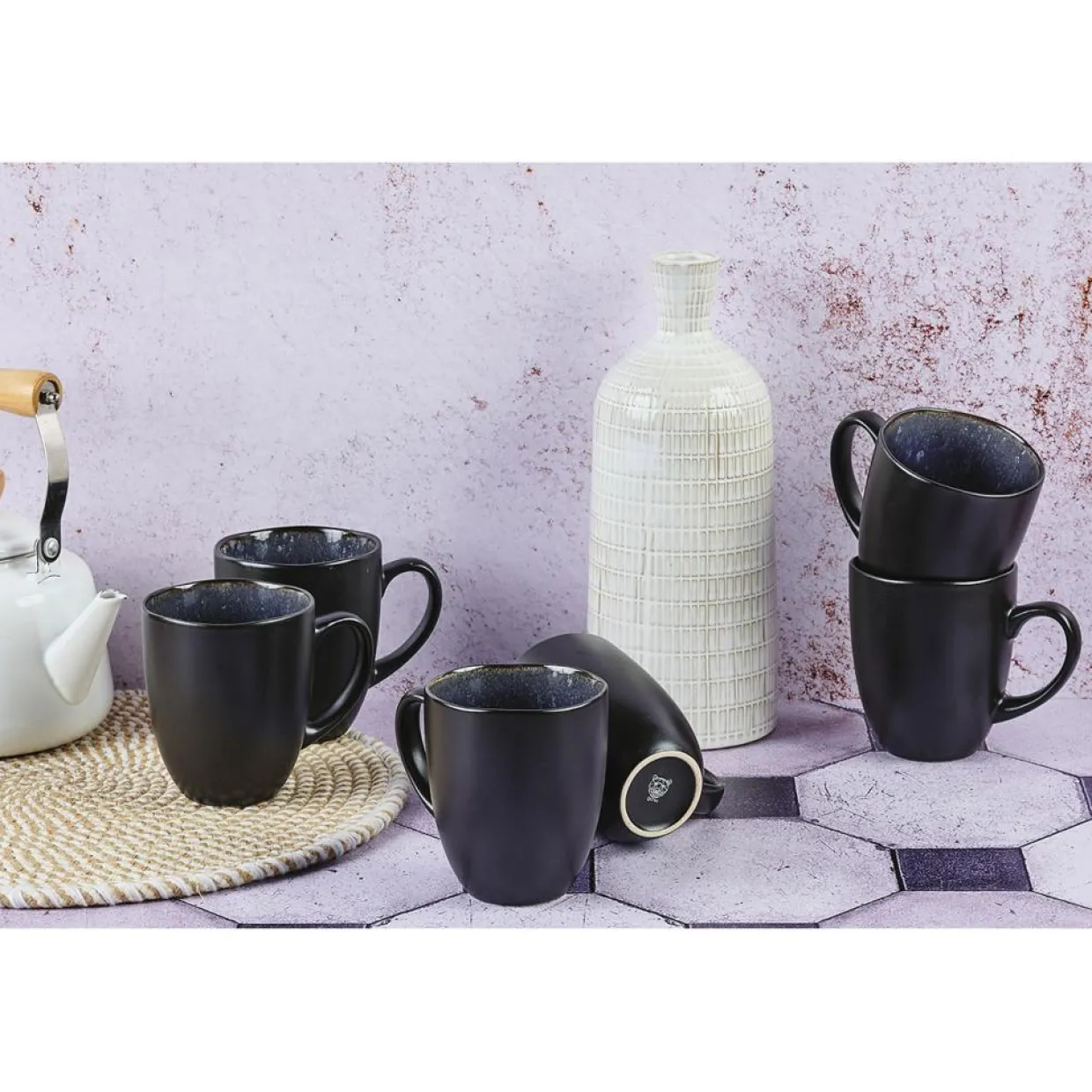 Bjorn Mugs, Tasses^6 Mugs en Grès Iris bleu foncé - 40 cl