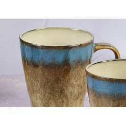 6 Mugs en Grès Island kaki/bleu - 40 cl-Bjorn Discount