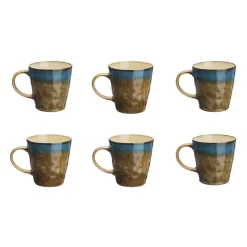 6 Mugs en Grès Island kaki/bleu - 40 cl-Bjorn Discount