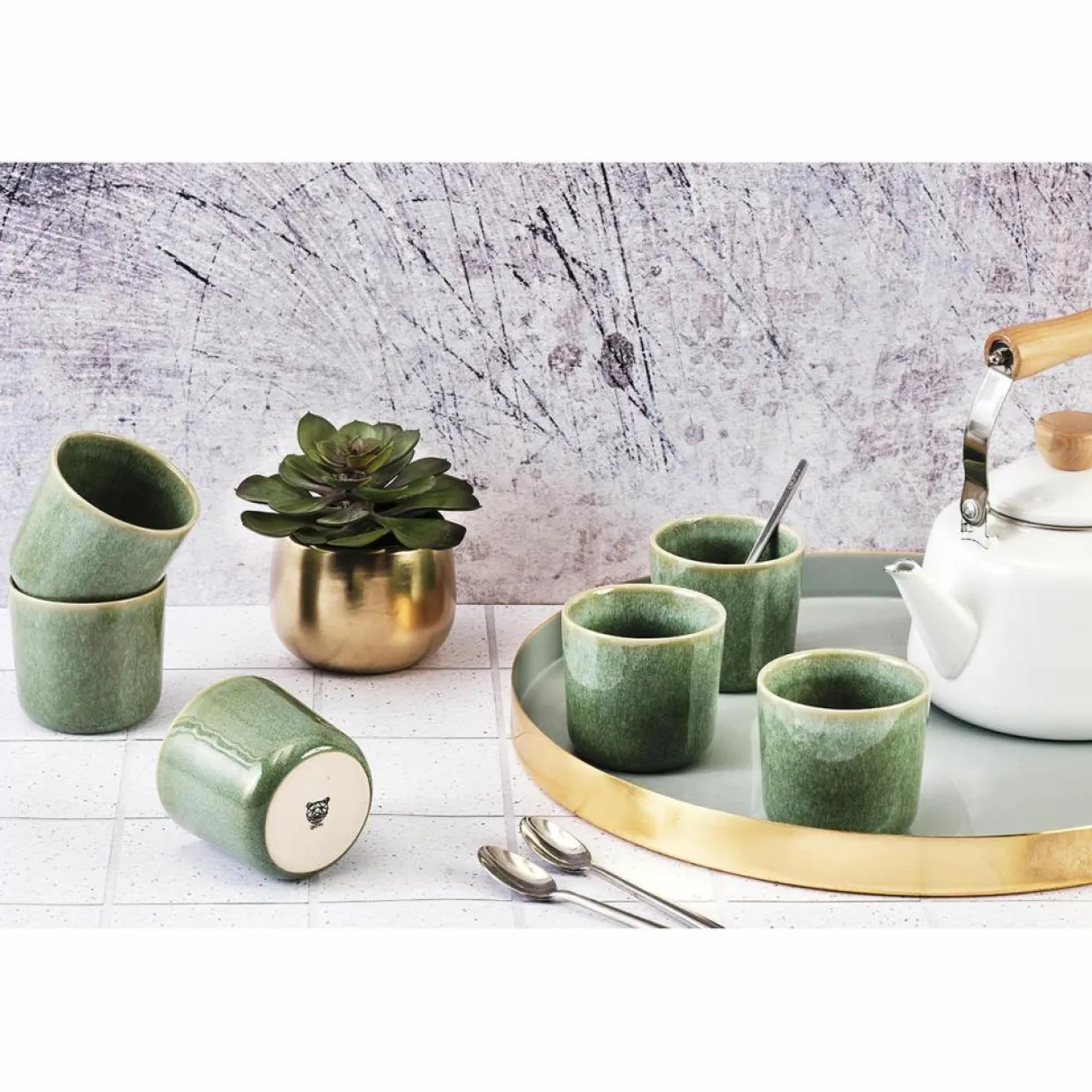 6 Mugs en Grès Magma verts - 20 cl-Bjorn Discount