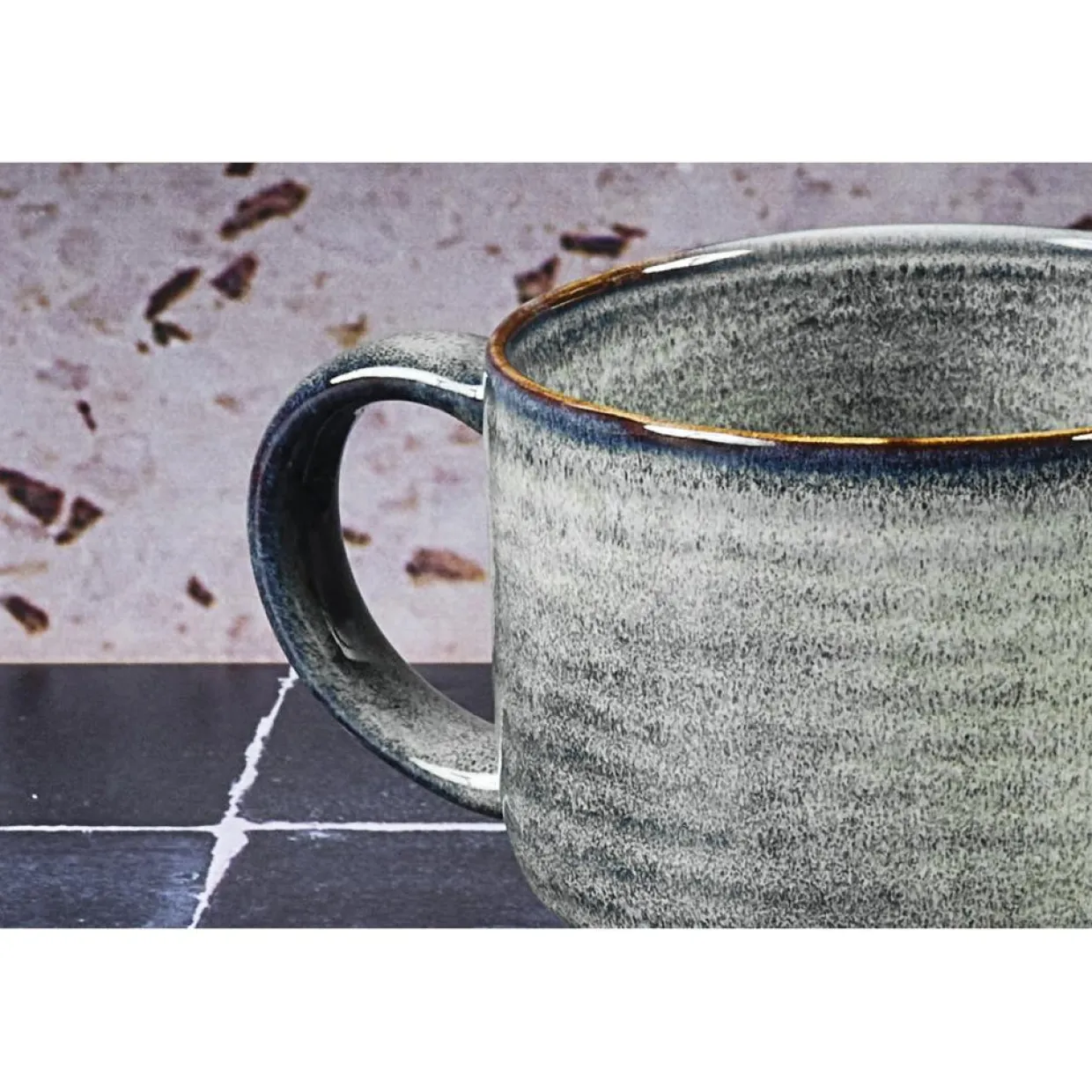 6 Mugs en Grès Zen gris/bleu - 40 cl-Bjorn Online