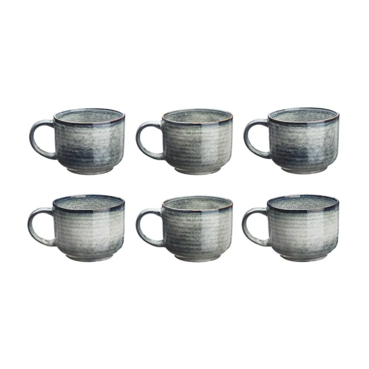 6 Mugs en Grès Zen gris/bleu - 40 cl-Bjorn Online