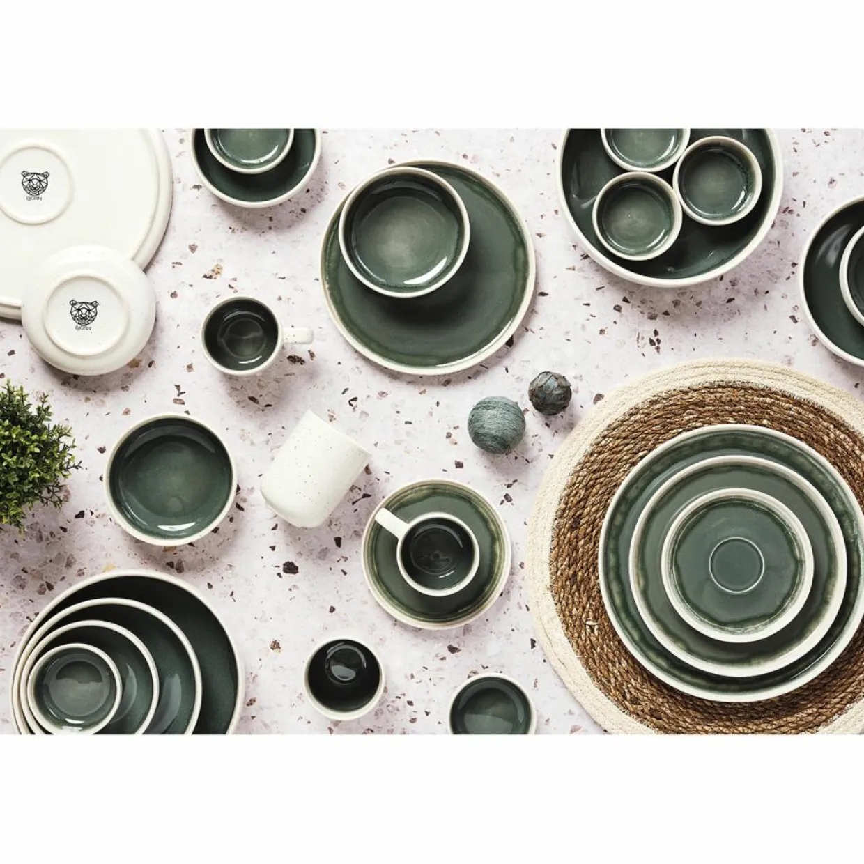 Bjorn Mugs, Tasses^6 Mugs Oxygen gris/vert bouteille/beige - 30 cl