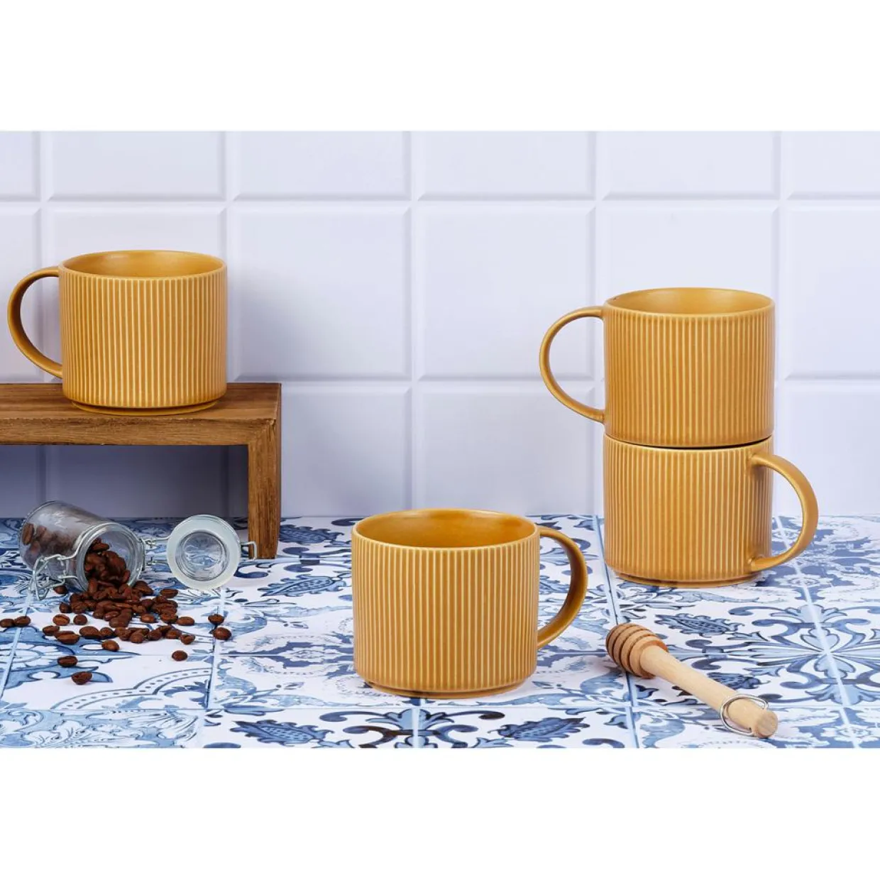 Bjorn Mugs, Tasses^4 Mugs Scandi jaune ocre - 50 cl