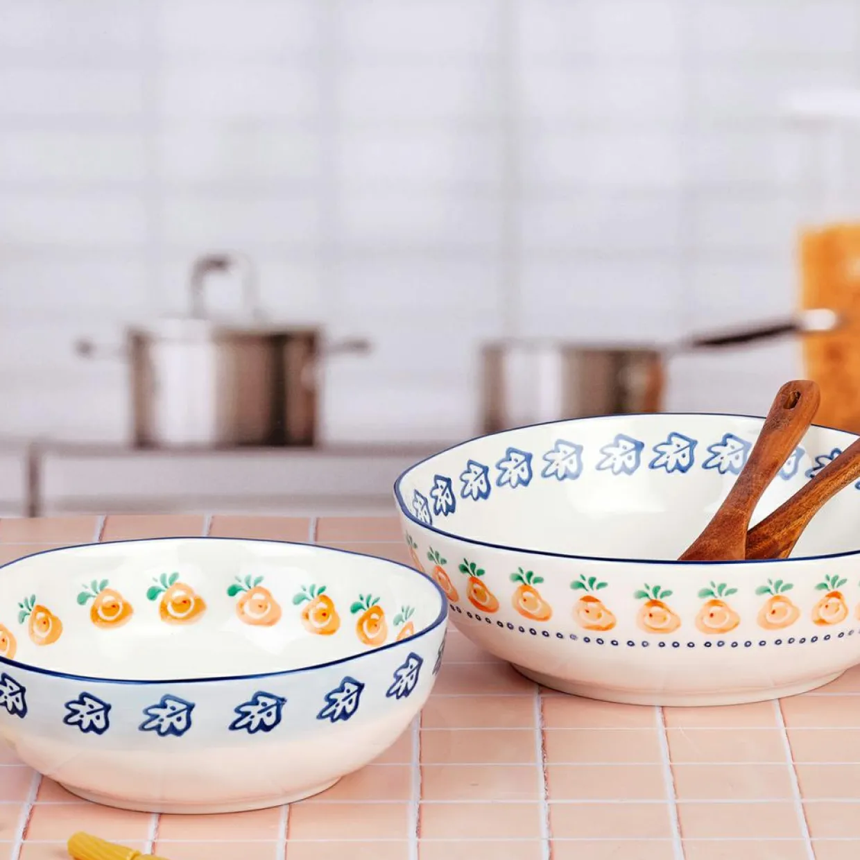 2 Saladiers en Porcelaine Napoli multicolores - 35x17.7x35.3 cm-Bjorn Sale