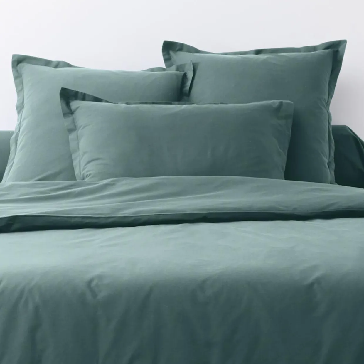 Blanc Passion Linge De Lit, Ensembles^2 Taies d'oreiller 100% Coton unies bleu canard