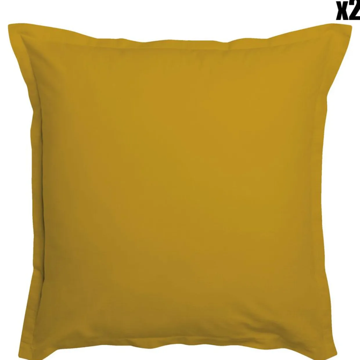 2 Taies d'oreiller 100% Coton unies safran-Blanc Passion Clearance