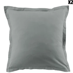 2 Taies d'oreiller en coton unies silver-My Home Collection Outlet