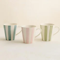 Novastyl Mugs, Tasses^6 Tasse Arlequin 20ClEn Grès Blanc RayuresCouleurs Assorties