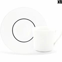 6 Tasses à café + soucoupes en Porcelaine Ligne blanches - 70ml-Fauchon New