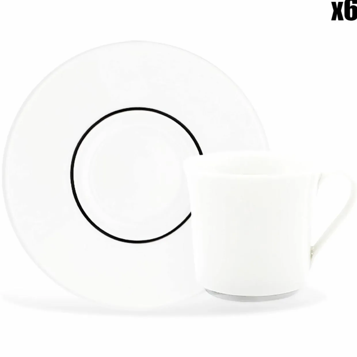 6 Tasses à café + soucoupes en Porcelaine Ligne blanches - 70ml-Fauchon New