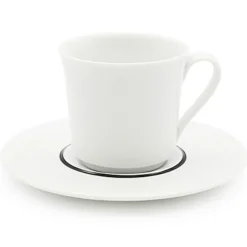 6 Tasses à café + soucoupes en Porcelaine Ligne blanches - 70ml-Fauchon New