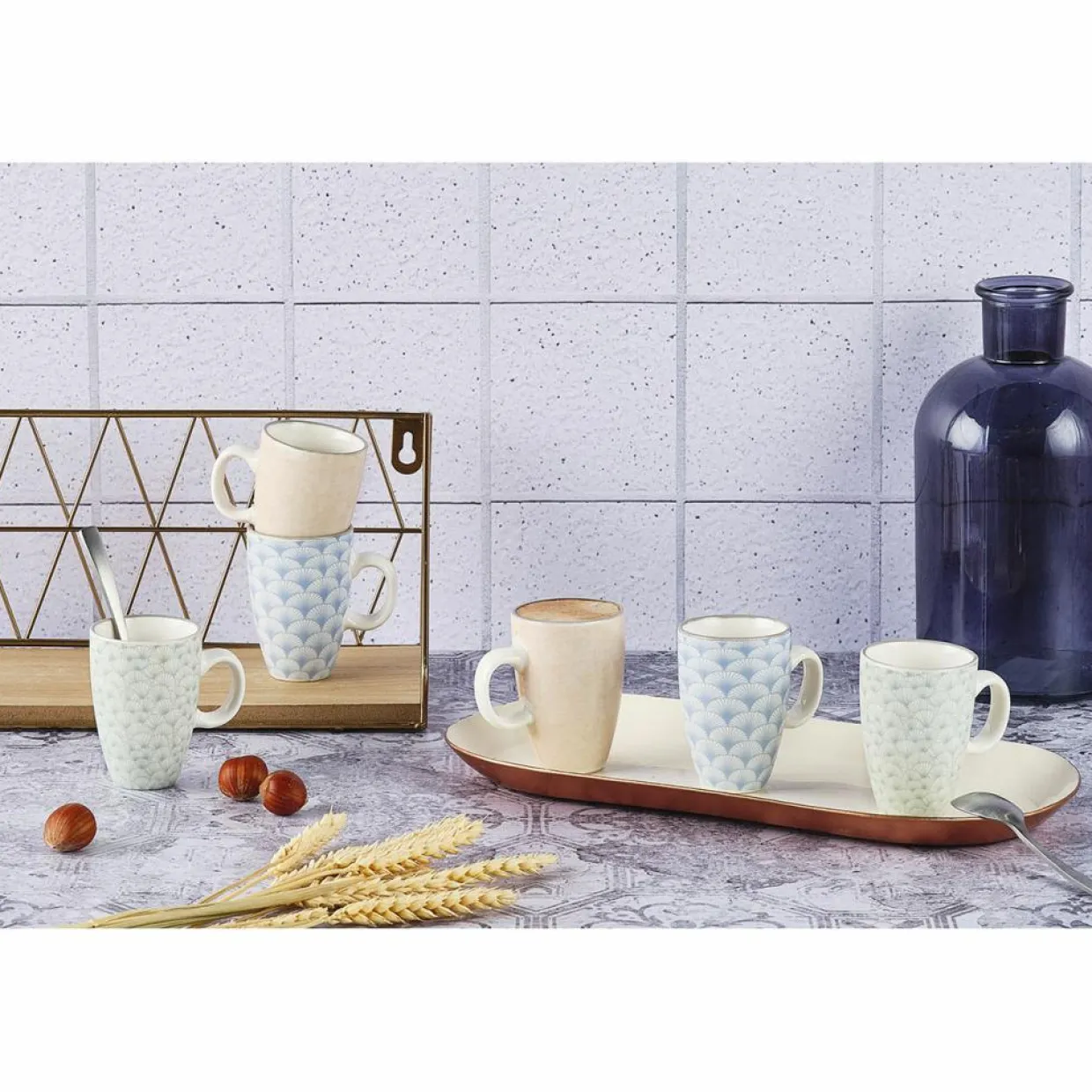 6 Tasses à café Pattern Pastel rose pastel/bleu pastel/vert pastel - 9 cl-Bjorn Sale