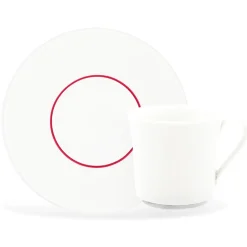 6 Tasses à thé + soucoupes en Porcelaine Ligne blanches - 150ml-Fauchon Discount