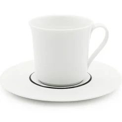 6 Tasses à thé + soucoupes en Porcelaine Ligne blanches - 150ml-Fauchon Discount