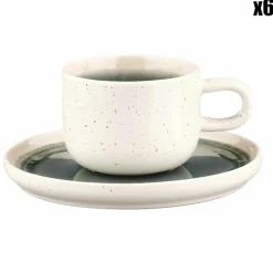 6 Tasses avec soucoupe Oxygen gris/vert bouteille/beige - 20 cl-Bjorn