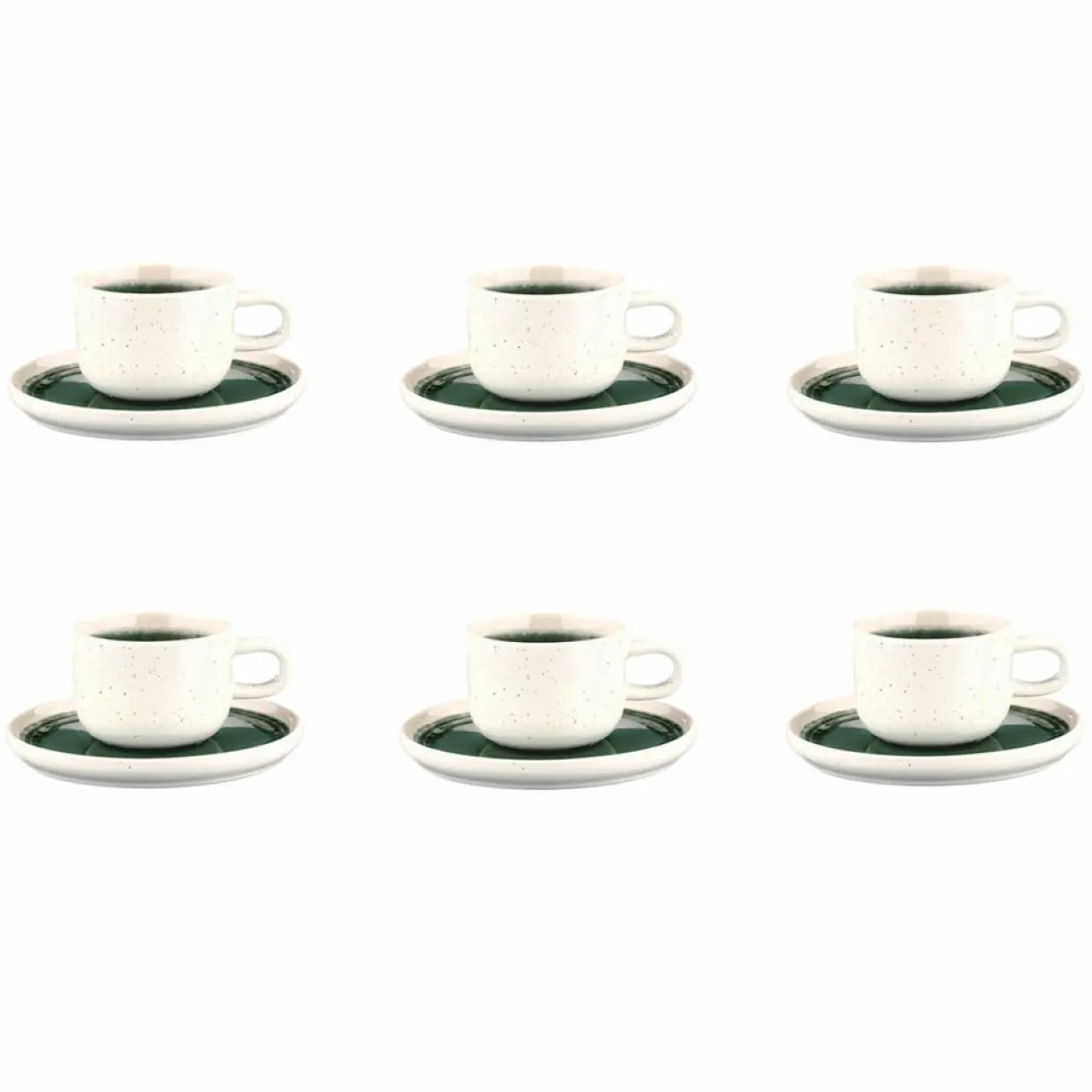 6 Tasses avec soucoupe Oxygen gris/vert bouteille/beige - 20 cl-Bjorn