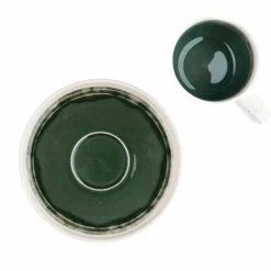 6 Tasses avec soucoupe Oxygen gris/vert bouteille/beige - 20 cl-Bjorn