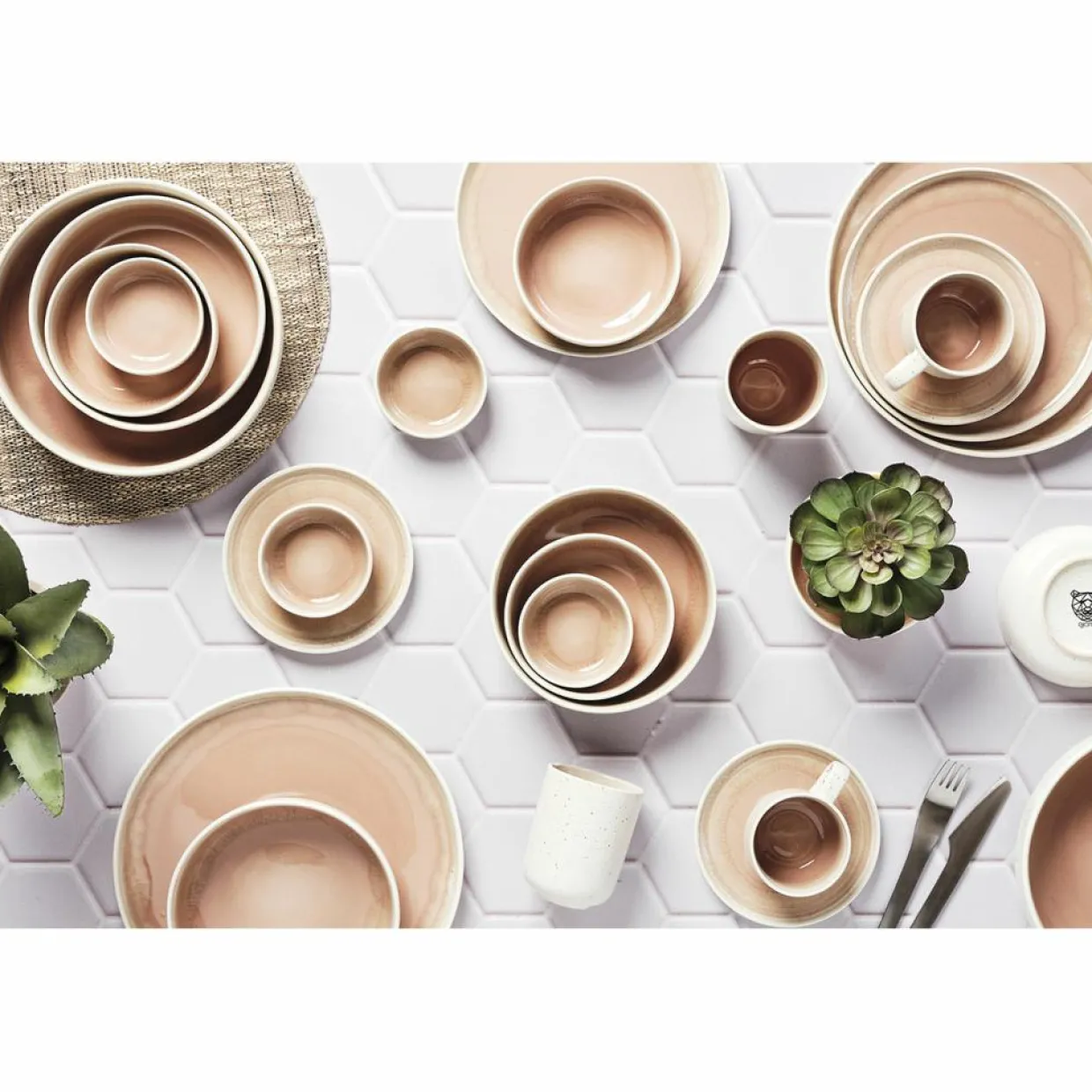 Bjorn Mugs, Tasses^6 Tasses avec soucoupe Oxygen rose poudre/beige - 20 cl