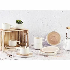 Bjorn Mugs, Tasses^6 Tasses avec soucoupe Oxygen rose poudre/beige - 20 cl