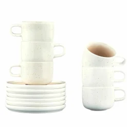 Bjorn Mugs, Tasses^6 Tasses avec soucoupe Oxygen rose poudre/beige - 20 cl