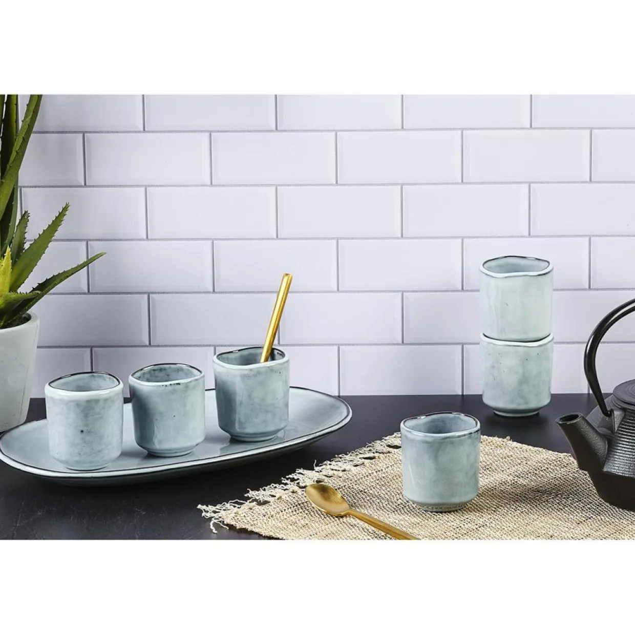 6 Tasses en Grès Cloud gris clair - 12 cl-Bjorn Discount