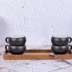 Bjorn Mugs, Tasses^4 Tasses en Grès Gourmet blanc granité/noir onyx - 12 cL