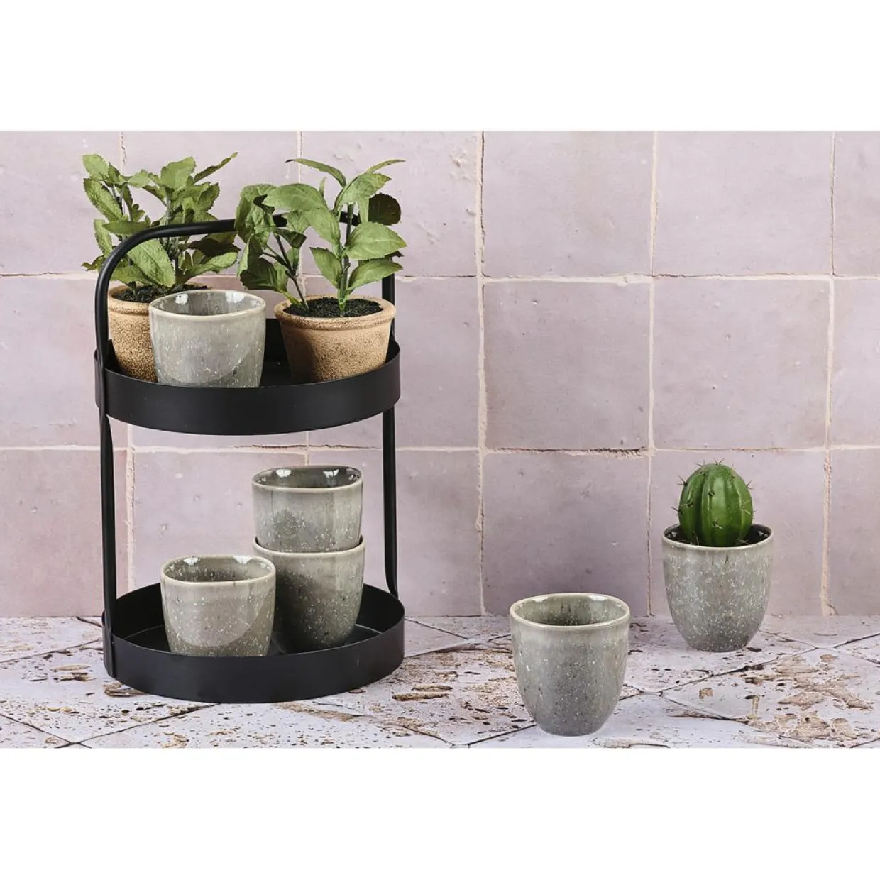 6 Tasses en Grès Stellar gris/anthracite - 15 cl-Bjorn Outlet