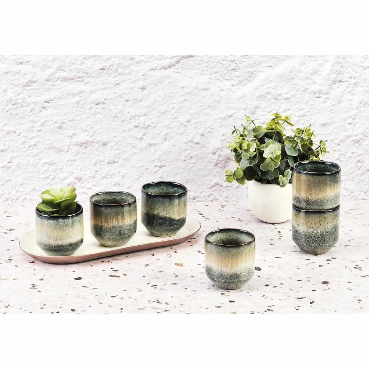 Bjorn Mugs, Tasses^6 Tasses Genesis bleu/gris kaki - 15 cl