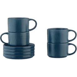 8 Tasses Scandi Et Soucoupe bleu marine - 15 cl-Bjorn Hot