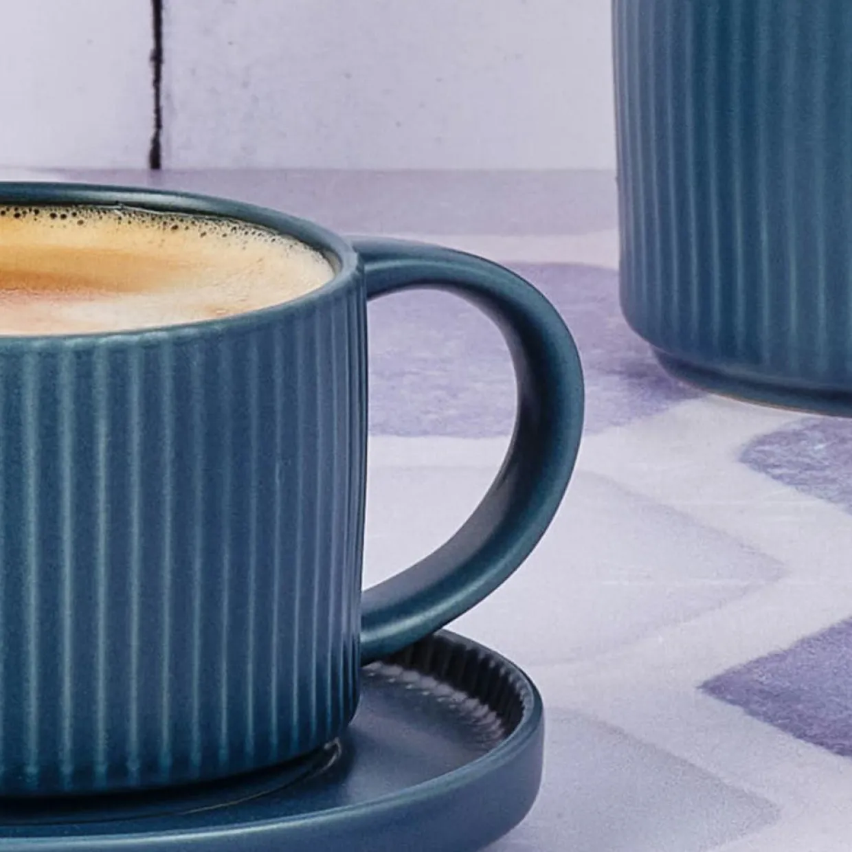 8 Tasses Scandi Et Soucoupe bleu marine - 15 cl-Bjorn Hot